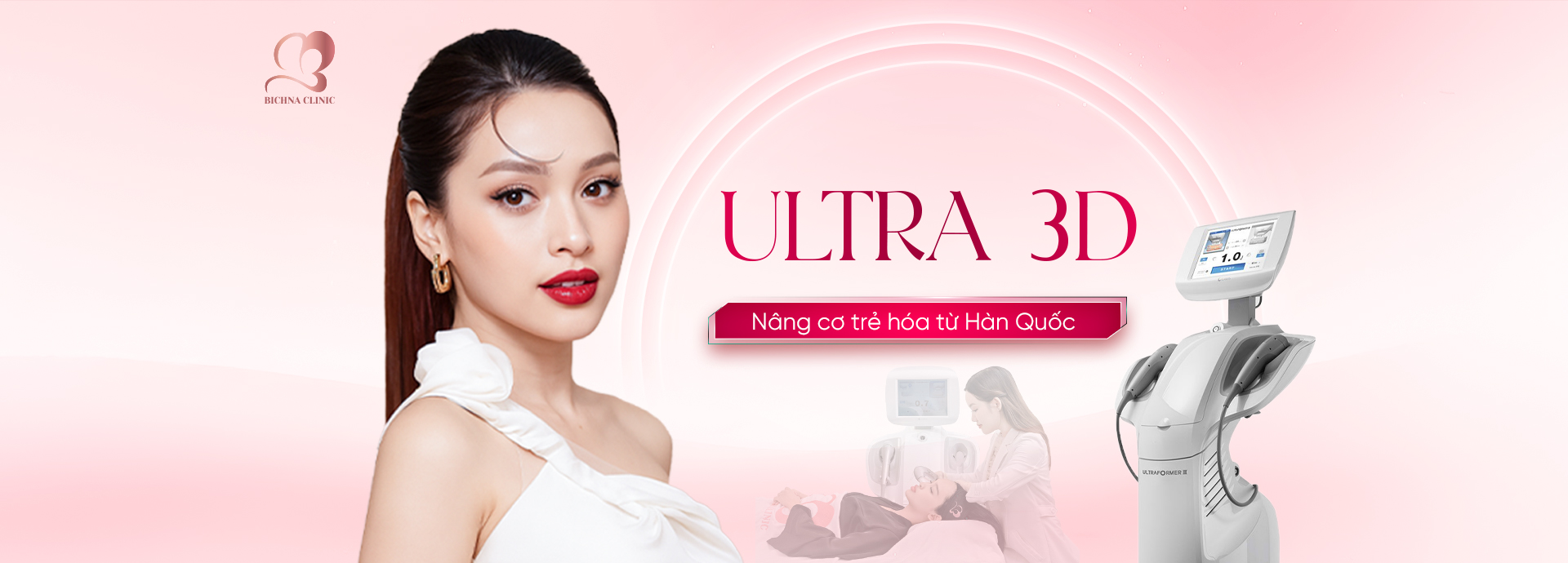 Ultra 3D là công nghệ nâng cơ, trẻ hóa không xâm lấn hàng đầu Hàn Quốc, sử dụng sóng siêu âm hội tụ cường độ cao (HIFU) tác động sâu đến tầng SMAS.